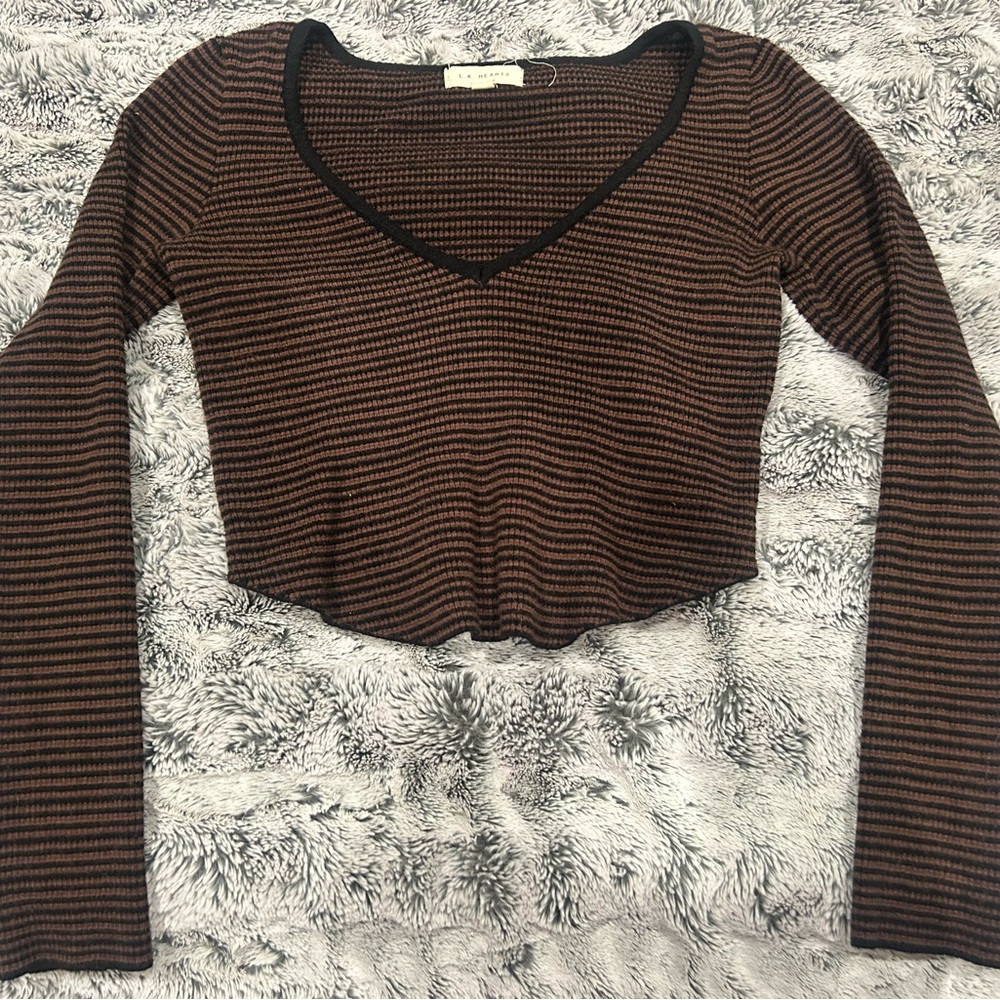 La Hearts Tops | La Hearts Brown & Black Striped Top